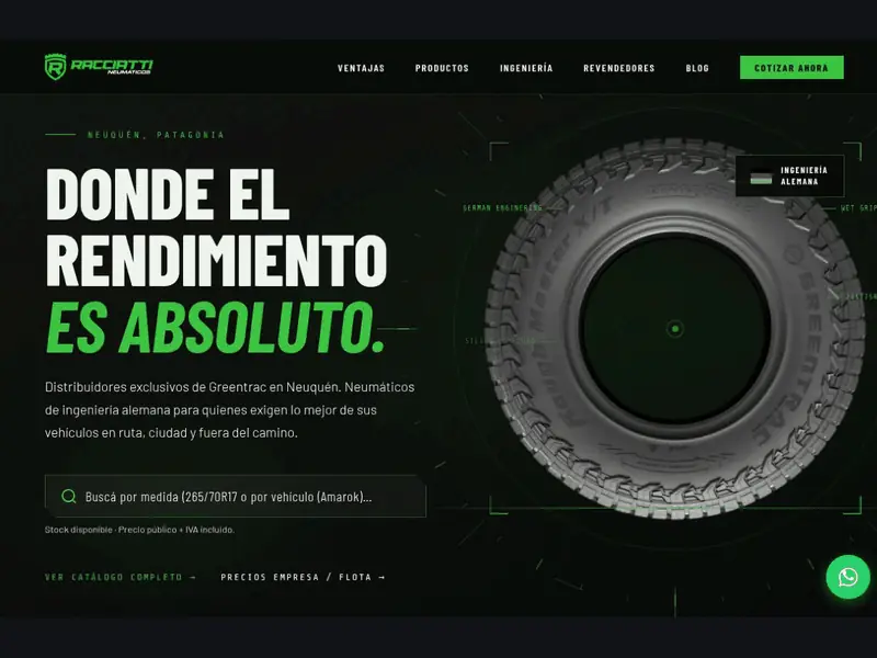 Recorrido por el sitio web de Racciatti Neumáticos, distribuidor de neumáticos en Neuquén
