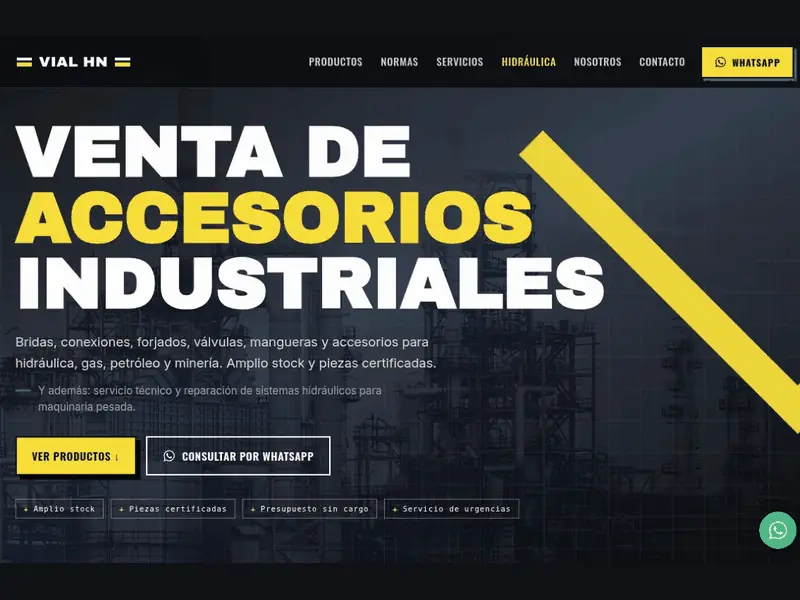 Recorrido por el sitio web de Vial HN, insumos industriales e hidráulica en Buenos Aires